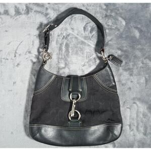 VTG 90's Coach 6091 Hampton Black Signature Canvas Leather Shoulder Hobo Vintage